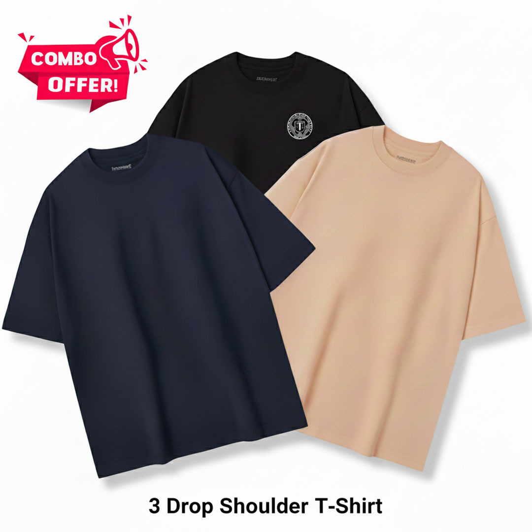 3 (Three) Drop Shoulder T-shirt Combo Offer